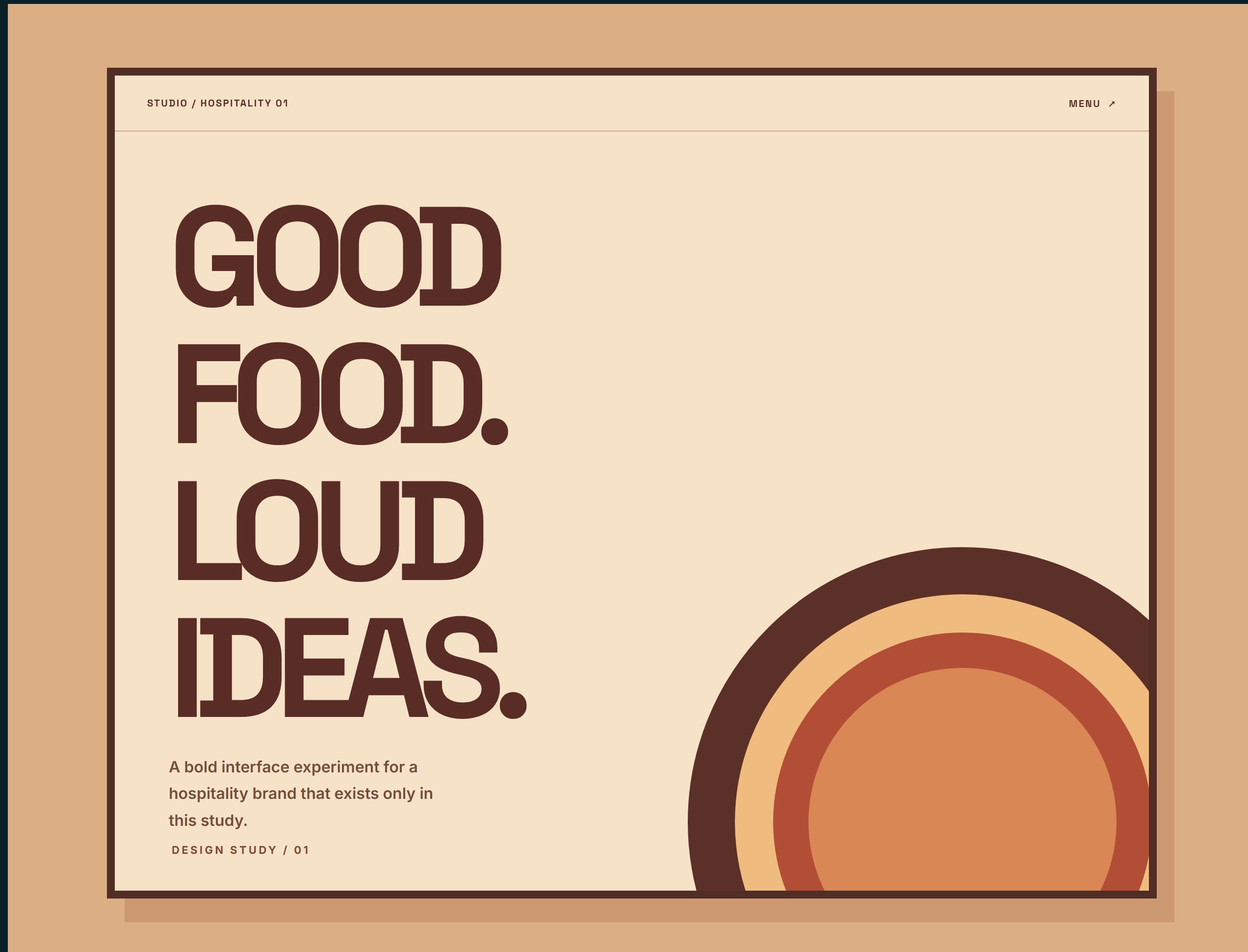 Fictional hospitality website design study, shown as a conceptual editorial interface
