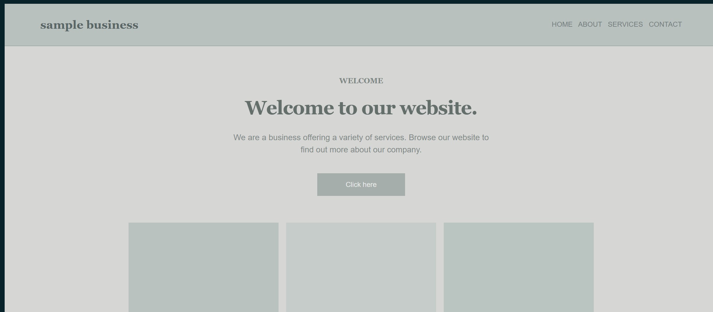 Before concept: a dated, generic website for a hypothetical sample business. Illustrative only, not client work